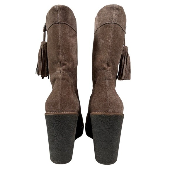 Aquatalia Size 8 Viola Weatherproof Suede Wedge Tassel Pull On Boots in Taupe - Picture 3 of 7